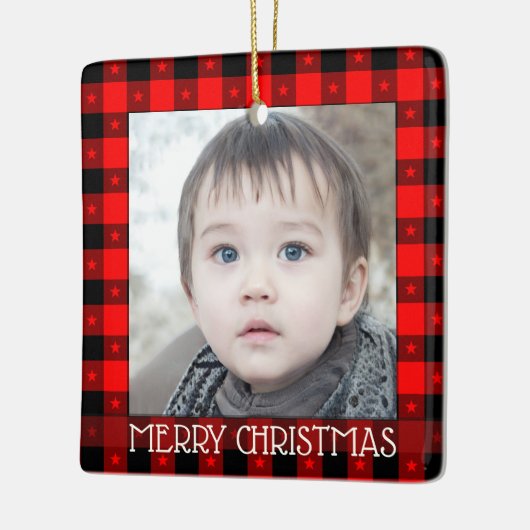 Buffelplaat met sterren Aangepaste naam en foto Keramisch Ornament (Links)