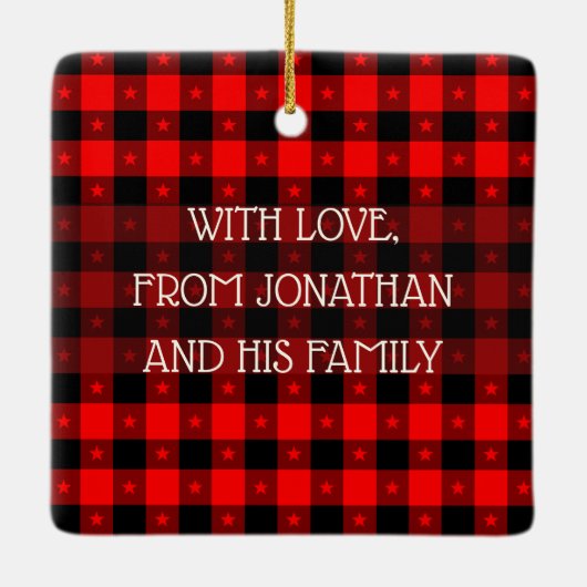 Buffelplaat met sterren Aangepaste naam en foto Keramisch Ornament (Achterkant)