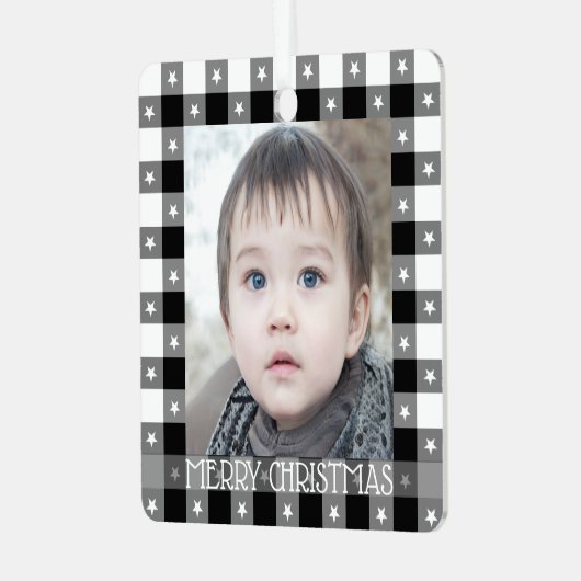 Buffelplaat met sterren Aangepaste naam en foto Metalen Ornament (Voorkant links)