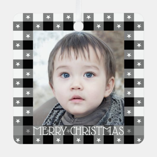 Buffelplaat met sterren Aangepaste naam en foto Metalen Ornament (Voorkant)