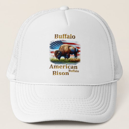 Buffels staan in grasveld met Amerikaanse vlag Trucker Pet (Voorkant)