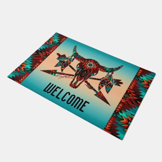 Buffelschedel en pijldoormat deurmat (Schuin)