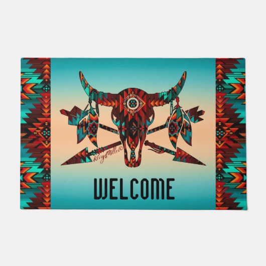 Buffelschedel en pijldoormat deurmat (Voorkant)