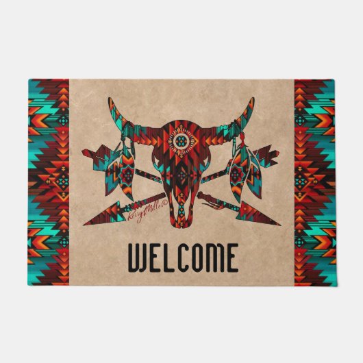 Buffelschedel en pijldoormat deurmat (Voorkant)