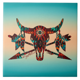 Buffelschedel en pijlen keramische Tegel Tegeltje