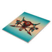 Buffelschedel en pijlen keramische Tegel Tegeltje (Zijkant)