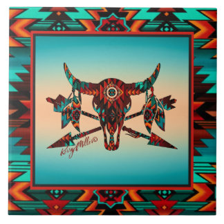 Buffelschedel en pijlen keramische Tegel Tegeltje