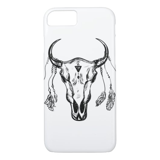 Buffelschedel met veren. Handtekening Schets. Case-Mate iPhone Case (Achterkant)