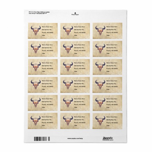 Buffelschedel op Tan Faux Leder Etiket (Full Sheet)