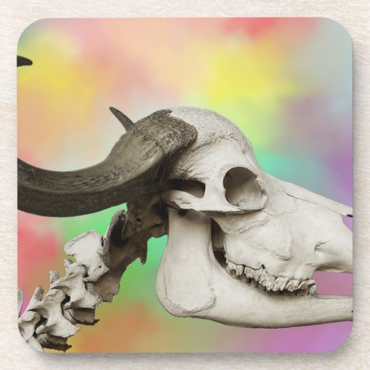 Buffelschedel op Waterverf achtergrond Drankjes Onderzetter (Voorkant)