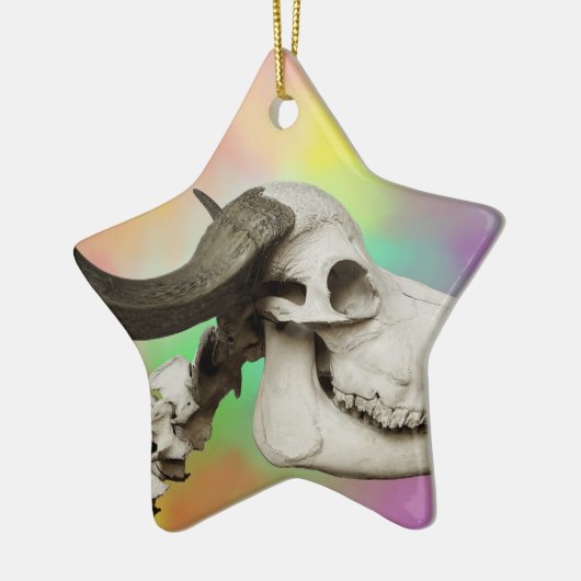 Buffelschedel op Waterverf achtergrond Keramisch Ornament (Links)