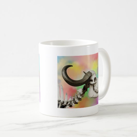 Buffelschedel op Waterverf achtergrond Koffiemok (Voorkant rechts)
