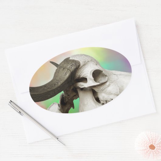 Buffelschedel op Waterverf achtergrond Ovale Sticker (Envelop)