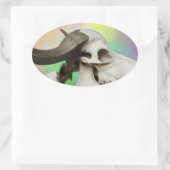 Buffelschedel op Waterverf achtergrond Ovale Sticker (Tas)