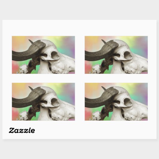 Buffelschedel op Waterverf achtergrond Rechthoekige Sticker (Vel)