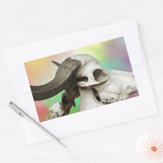 Buffelschedel op Waterverf achtergrond Rechthoekige Sticker (Envelop)