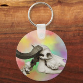 Buffelschedel op Waterverf achtergrond Sleutelhanger (Voorkant)