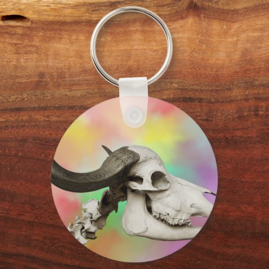 Buffelschedel op Waterverf achtergrond Sleutelhanger (Voorkant)