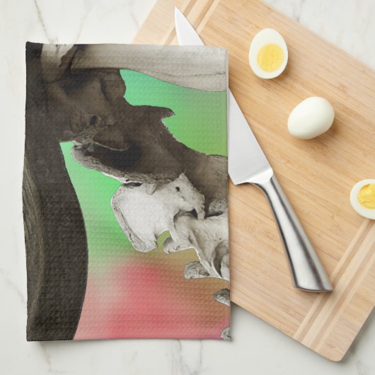 Buffelschedel op Waterverf achtergrond Theedoek (Quarter Fold)