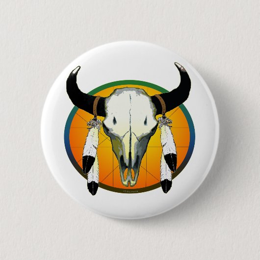 buffelschedel ronde button 5,7 cm (Voorkant)