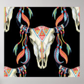 Buffelschedel: Waterverf zwarte achtergrond. Poster (Voorkant)