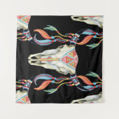 Buffelschedel: Waterverf zwarte achtergrond. Wandkleed (Voorkant (horizontaal))