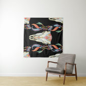 Buffelschedel: Waterverf zwarte achtergrond. Wandkleed (In Situ (horizontaal))