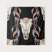 Buffelschedel: Waterverf zwarte achtergrond. Wandkleed (Voorkant)