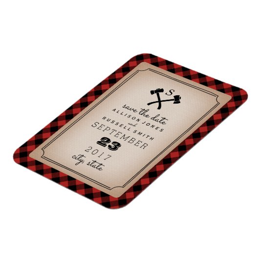 Buffeltoonmonogrammen plus de datum bewaren magneet (Linkerzijde)