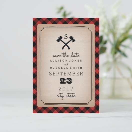 Buffeltoonmonogrammen plus de datum bewaren save the date (Staand voorkant)