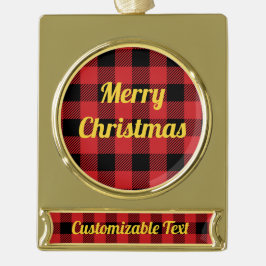 Buffelvormig kerstpatroon rood zwart verguld banner ornament