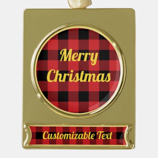 Buffelvormig kerstpatroon rood zwart verguld banner ornament (Voorkant)