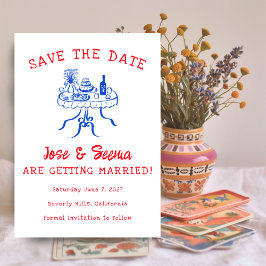 Buffet Diner Tafel Handgetekend Mooie Zoete Op Maa Save The Date