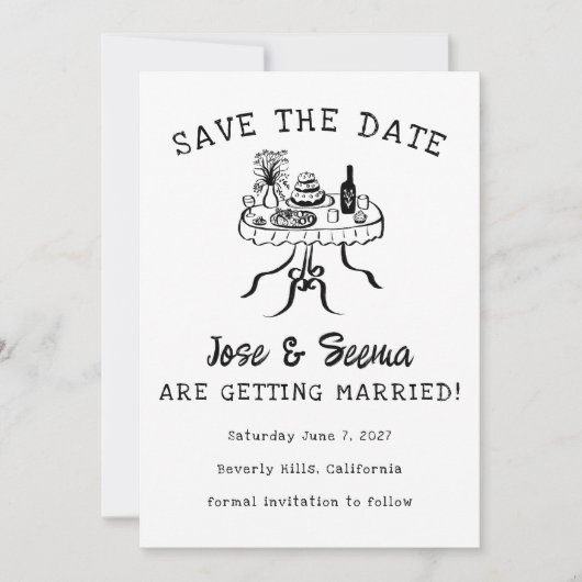 Buffet Dinner Table Hand getrokken Schattigee Swee Save The Date (Voorkant)