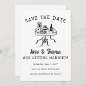 Buffet Dinner Table Hand getrokken Schattigee Swee Save The Date (Voorkant / Achterkant)