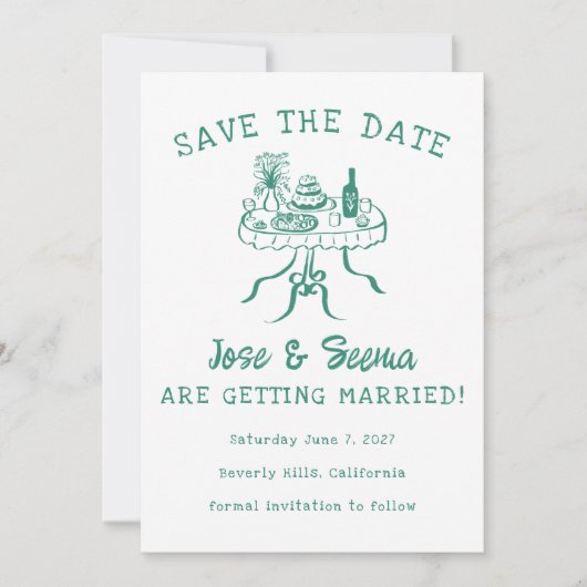 Buffet Dinner Table Hand getrokken Sweet Custom Ph Save The Date (Voorkant)