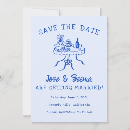 Buffet Eettafel Handgetekend Knuffelig Zoet Op Maa Save The Date (Voorkant)