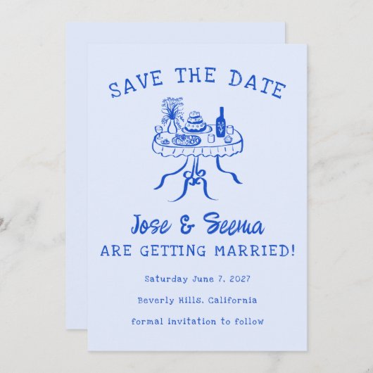 Buffet Eettafel Handgetekend Knuffelig Zoet Op Maa Save The Date (Voorkant / Achterkant)