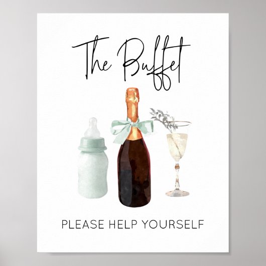 Buffetteken voor Baby shower Green Sip & See Poster (Voorkant)