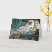 Buffy Dumplin in haar Boudoir Pug Holiday Card Kaart (Gele Bloem)