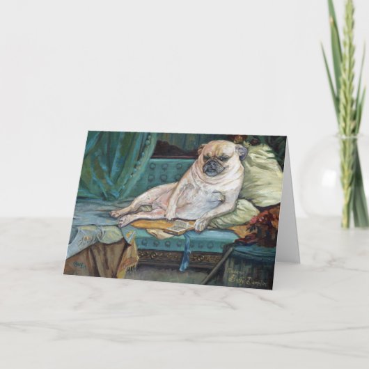 Buffy Dumplin in haar Boudoir Pug Holiday Card Kaart (Voorkant)