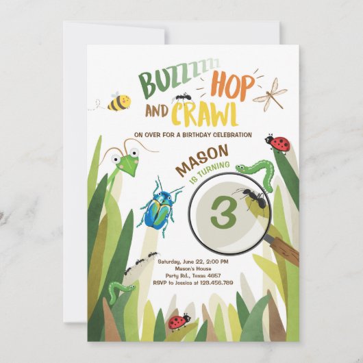 Bug Birthday Invitation Insect Bugs Boy bugging Kaart (Voorkant)