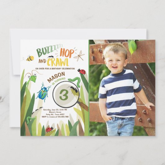 Bug Birthday Invitation Insect Bugs Boy bugging Kaart (Voorkant)