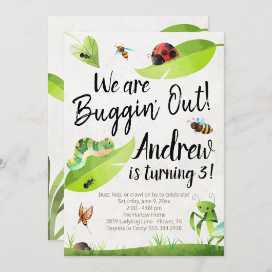Bug Birthday Invitation - We zijn uit de buik! Kaart (Voorkant / Achterkant)