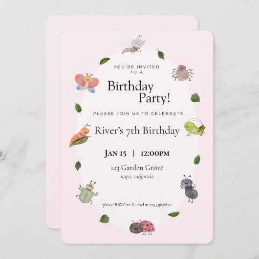 Bug Birthday Party Invitation Kaart (Voorkant / Achterkant)