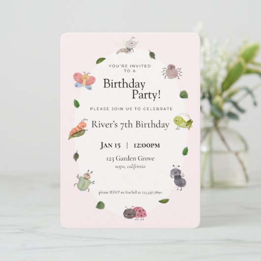 Bug Birthday Party Invitation Kaart (Staand voorkant)