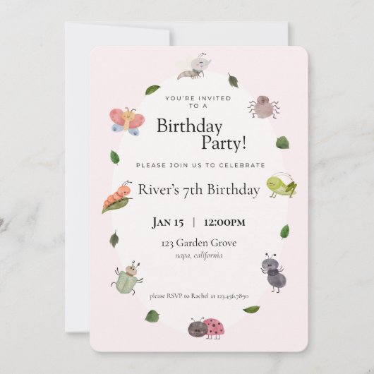 Bug Birthday Party Invitation Kaart (Voorkant)