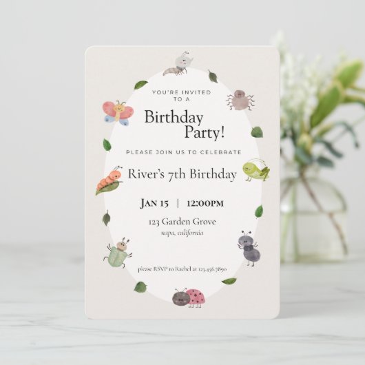 Bug Birthday Party Invitation Kaart (Staand voorkant)