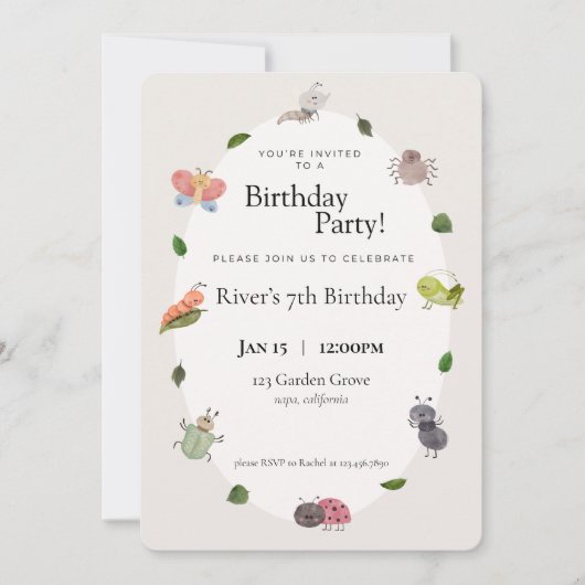 Bug Birthday Party Invitation Kaart (Voorkant)