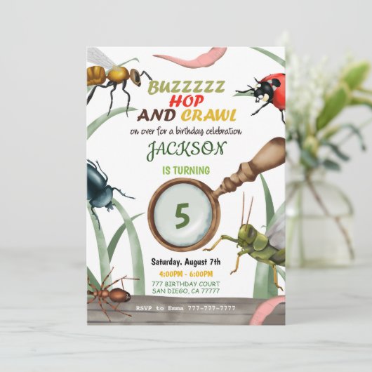 Bug Birthday Uitnodiging (Staand voorkant)